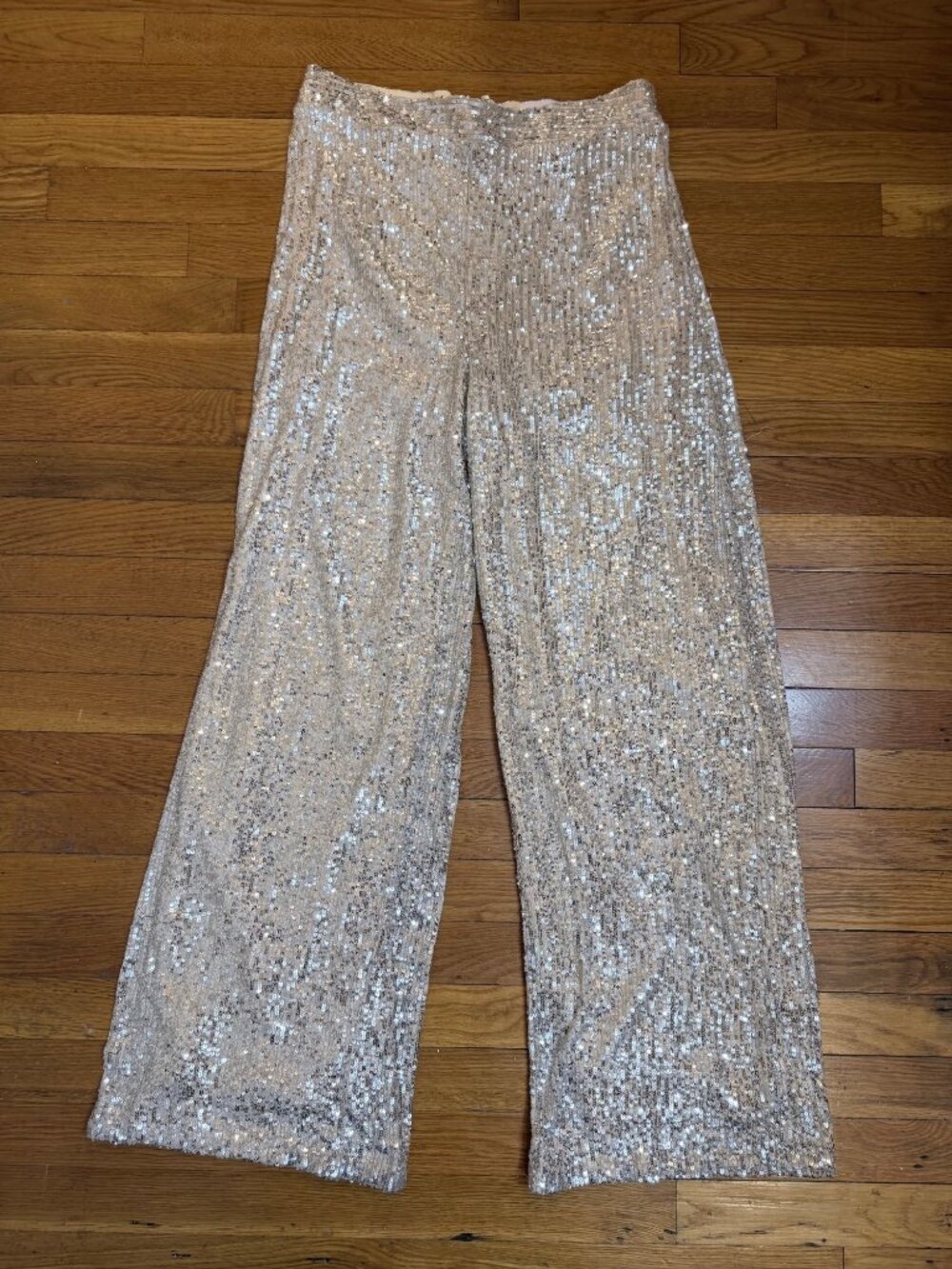 Champagne Sequin Embellished High Waist Wide Leg Swishy Pants Illy - Picture 3 of 10